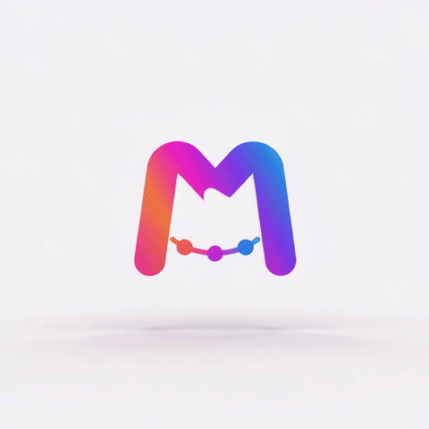Last frame of the standard 480 px GIF: a gradient M logo on a light backdrop